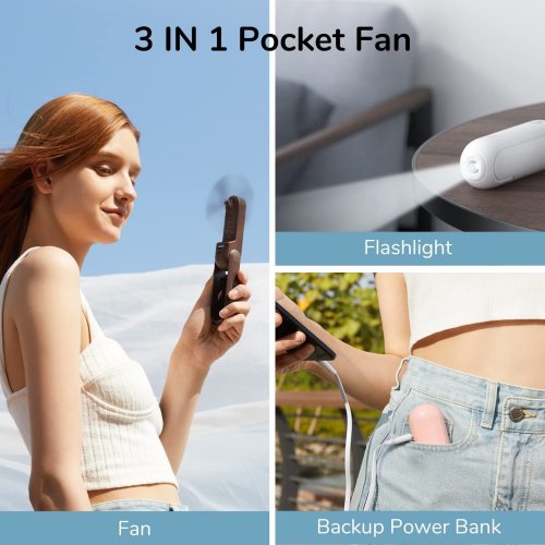 3-in-1 USB Rechargeable Handheld Fan with Power Bank and Flashlight