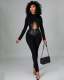 Sleek Tight-Fit PU Leather Long Sleeve Leggings Set for Bold Style