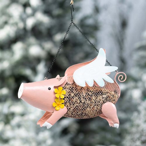 Flying Pig Mesh Bird Feeder - Whimsical Garden Decor for Feathered Friends