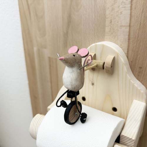Wooden Mouse Unicycle Toilet Roll Holder - Fun and Whimsical Bathroom Accessory