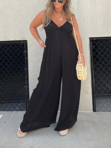 Chic V-Neck Effortless Wide Leg Jumpsuit for Timeless Style
