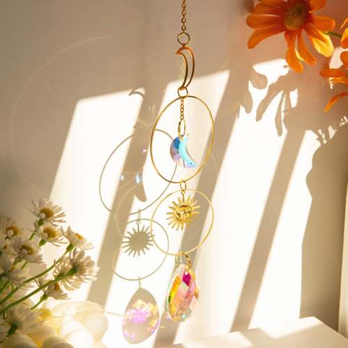 Beautiful Sun Moon Hanging Crystal Sun Catchers for Home Decor