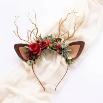 Festive Christmas Flower Deer Headband – Elegant Holiday Accessory & Cheerful Style