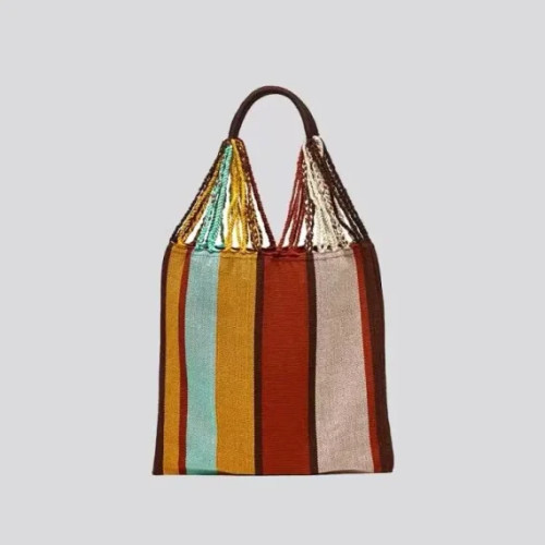 Women Color Patckwork Tassels Knitted Shoulder Bag Simple Fashion Vintage Stripes Crossbody Bag 2023 New