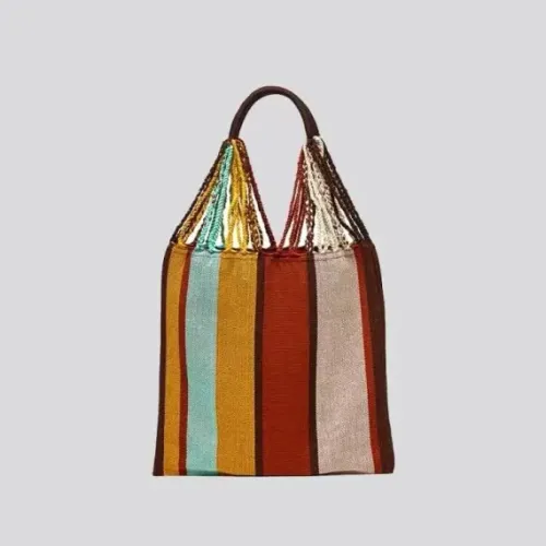 Women Color Patckwork Tassels Knitted Shoulder Bag Simple Fashion Vintage Stripes Crossbody Bag 2023 New