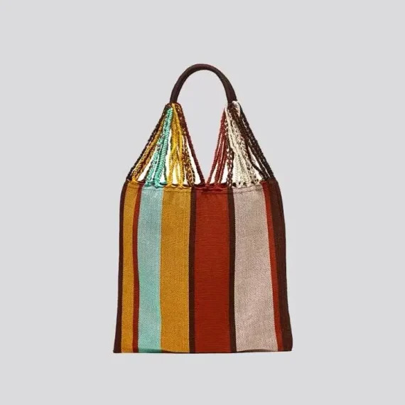 Women Color Patckwork Tassels Knitted Shoulder Bag Simple Fashion Vintage Stripes Crossbody Bag 2023 New