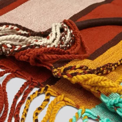 Women Color Patckwork Tassels Knitted Shoulder Bag Simple Fashion Vintage Stripes Crossbody Bag 2023 New