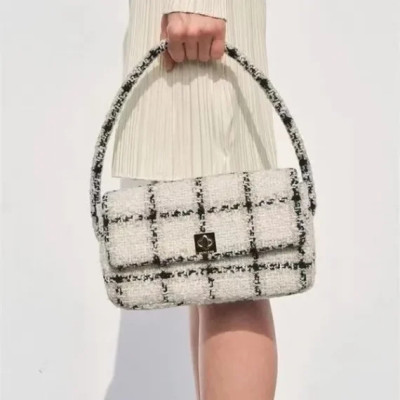 2 Colors Women Houndstooth Shoulder Bag Letter Print Fashion 2023 New Ladies Retro Spliced Handbag