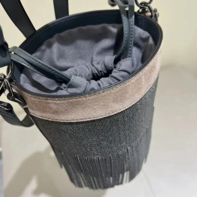 Women’s Barrel Type Beadings Tassels Bags Fashion All-Match 2023 New Ladies Lace-Up Drawstring Shoulder Handbags