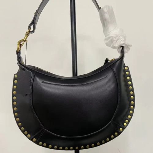 Women Cowhide Saddle Bag Brown Or Black Rivet Decoration Adjustable Shoulder Strap Fashion Ladies Shoulder Bag Zipper Handbag