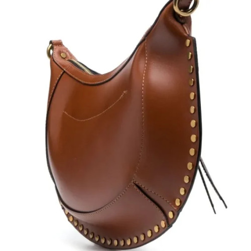Brown Or Black Women Cowhide Saddle Bag Rivet Decoration Adjustable Shoulder Strap Fashion Ladies Shoulder Bag Zipper Handbag
