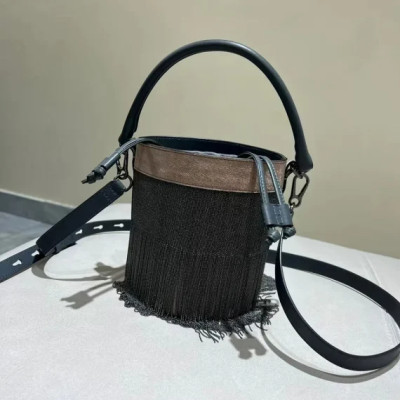 Women’s Barrel Type Beadings Tassels Bags Fashion All-Match 2023 New Ladies Lace-Up Drawstring Shoulder Handbags