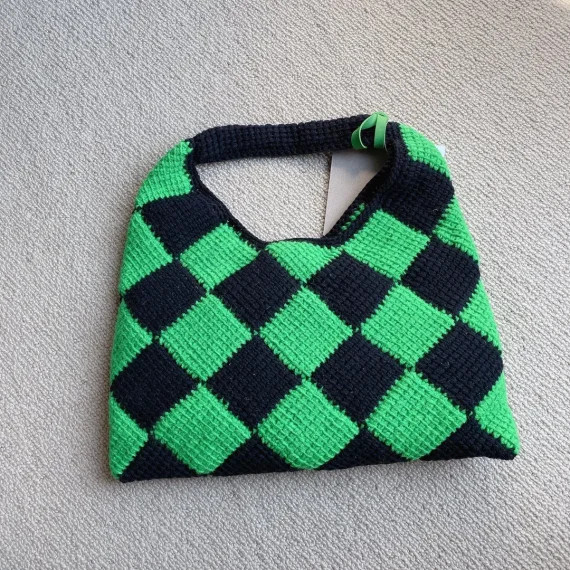 6 Colors Women Plaid Zipper Handbag Lady Underarm Shoulder Totes Bag Female Fashion Woven Knitted Bags