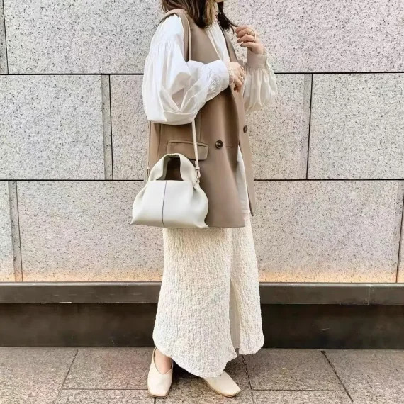Women’s Genuine Leather Messenger Bags Female Solid Color Dumpling Handbag 2023 Fashion New All-Match Shoulder Bag