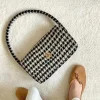 2 Colors Women Houndstooth Shoulder Bag Letter Print Fashion 2023 New Ladies Retro Spliced Handbag