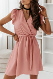 Fashion Street Solid Patchwork V Neck A Line Dresses