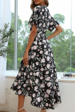 Fashion Elegant Floral Split Joint Flounce V Neck A Line Dresses