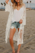 Vacation Solid Split Joint Cardigan Collar Tops