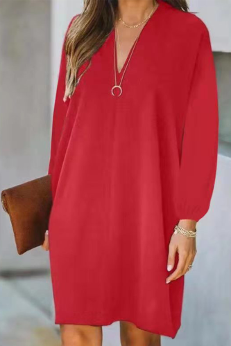 Casual Solid Patchwork V Neck Straight Dresses