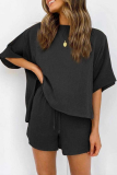 Casual Solid Basic O Neck Half Sleeve Two Pieces