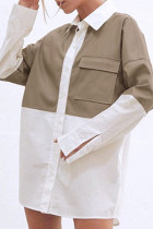 Fashion Casual Solid Split Joint Turndown Collar Tops
