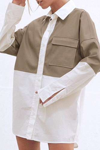 Fashion Casual Solid Split Joint Turndown Collar Tops