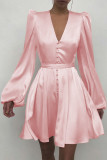 Fashion British Style Solid Split Joint V Neck Princess Dresses