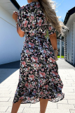 Elegant Floral Frenulum V Neck A Line Dresses