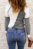 Fashion Patchwork Contrast V Neck Tops
