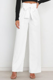 Work Simplicity Solid With Belt Loose High Waist Straight Solid Color Bottoms
