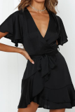 Fashion Elegant Print With Belt V Neck A Line Dresses