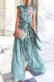Fashion Street Print Split Joint O Neck Loose Jumpsuits