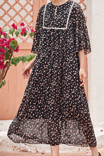 Fashion Elegant Floral Split Joint O Neck Dresses