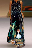 Fashion Street Print Patchwork V Neck A Line Dresses(7 Colors)