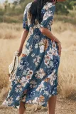 Bohemian Vacation Floral Patchwork Slit V Neck Waist Skirt Dresses