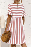 Fashion Casual Striped Patchwork O Neck A Line Dresses