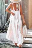 Fashion Street Striped Split Joint Spaghetti Strap Irregular Dresses