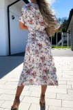 Fashion Elegant Floral Frenulum V Neck A Line Dresses