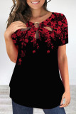 Street Floral Patchwork Metal Accessories Decoration O Neck T-Shirts