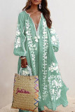 Casual Print Patchwork V Neck Printed Dresses(6 Colors)