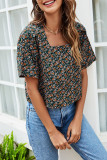 Fashion Casual Print Split Joint Square Collar T-Shirts