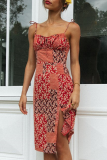 Fashion Print Frenulum Slit V Neck Dresses
