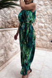 Fashion Bohemian Print Split Joint Halter Waist Skirt Dresses