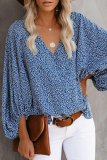 Elegant Print Floral Basic V Neck Tops