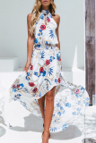 Fashion Elegant Floral Hollowed Out Frenulum Halter Irregular Dress Dresses