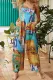 Casual Print Split Joint Pocket Square Collar Straight Jumpsuits