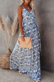 Fashion Bohemian Print Frenulum V Neck A Line Dresses