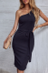 Fashion Elegant Solid With Belt Oblique Collar Wrapped Skirt Dresses