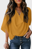 Casual Solid Patchwork V Neck Tops