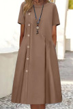 Casual Daily Solid Pocket Buttons O Neck A Line Dresses